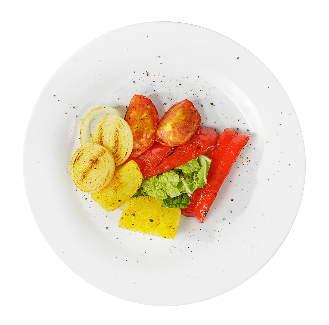 Grilled vegetables on a white plate