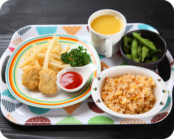 Edamame and fried rice meal platter