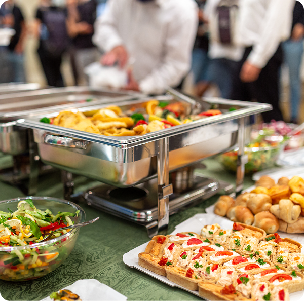 Buffet table with assorted dishes